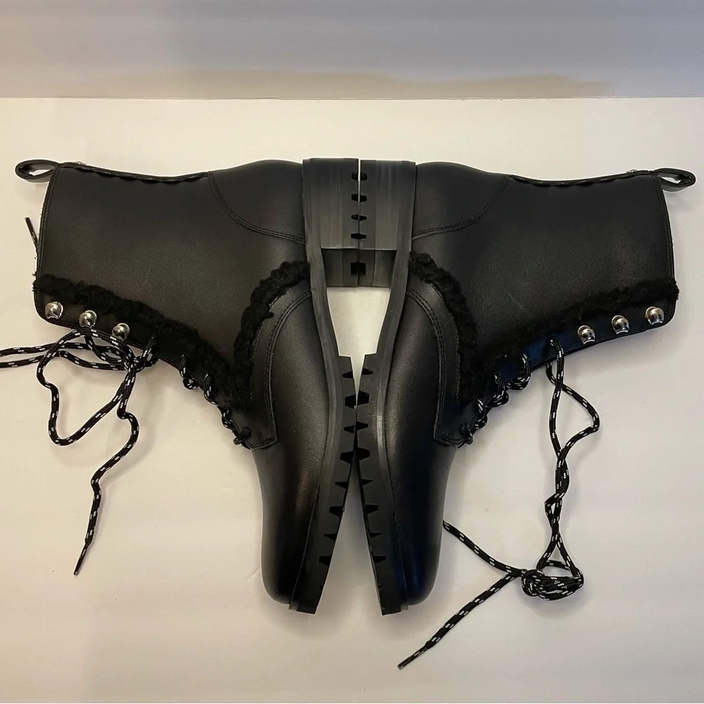 NWOB Kate Spade Combat Boots Sherpa Trim - Picture 10 of 10